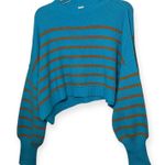 Free People  Blue Striped Oversized Knit Sweater Pullover Long Sleeve Sz Small Photo 4