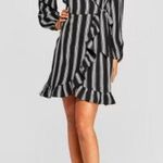 Xhilaration Women's Striped Faux Wrap Ruffle Dress Black White MED NWT Corporate Photo 0