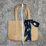 Draper James Everyday Straw Shoulder Bag Purse Navy Floral Scarf Woven Tan Brown Photo 6