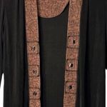 Coldwater Creek Open Front Cardigan Size 6 Long Sleeve Black Brown Trim Aztec Photo 6