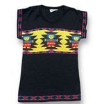 Pandora Vintage Knit Sweater Tee Black Yellow Southwest Aztec Native Printed Photo 9