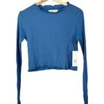 Spiritual Gangster NEW  Blue Ribbed Lettuce Edge Cropped Long Sleeve S Photo 3