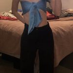 SheIn Satin Blue Tie Top Photo 0