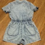 Elan  NTW Small Light Acid Wash Denim Short Sleeve Romper Elastic Waist Photo 7