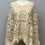 Raga  Crochet Fringe Poncho The Betsy Festival Boho Indie Cottage Size Small Photo 0