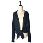 autumn cashmere Sweater Women Large Black Cashmere Rib Knit Tie Front Cardigan Photo 1