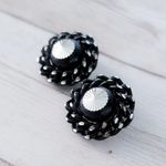 Vintage Clip On Earrings 7/8" Black & Silver Tone Stamped W Germany Photo 2