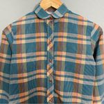 Vintage 70s 80s Plaid Shirt Women Retro Blue Orange Button Photo 3
