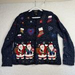 Vintage Designers Originals Studio Sweater Womens‎ Large Santa Christmas Holiday Blue Photo 0