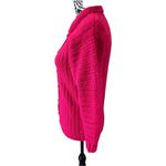 Handmade Crochet Knit Button Front Cardigan Sweater Hot Pink Heavyweight Winter Photo 2
