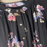 Kaari Blue  xl rayon Black Floral button down Blouse balloon sleeved Photo 1