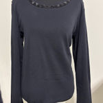 Talbots Black Long Sleeve Top with beaded and sequin Neckline Size Large Petite Photo 0