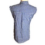 Koch  gingham pearl button tie neck blouse Sz S blue white Photo 1