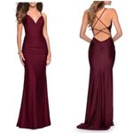 La Femme  Strappy Back Ruched Trumpet Gown in Dark Berry Size US 12 Photo 1