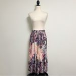 Ba&sh BASH Janel Pink Purple Boho Print Lightweight Pleated Satin Midi Skirt Photo 1