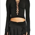 I am gia  Devin Long Sleeve Lace Up Top Black Plunging Neckline Photo 0