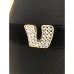 Cache  Black Suede Leather Gold METAL Hardware Rhinestones 1 1/4" Wide Belt Photo 8