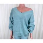Zenana Plus Size V-Neck Off The Shoulder Waffle Knit Sweater Mint Green Sz 2X Photo 3
