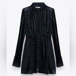 ZARA  Floral‎ Velvet Mini Dress Women's Medium Blue Black Holiday Hippie Dainty Photo 4