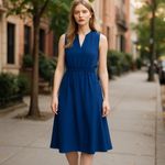 Anne Klein NWT Camellia Jenna Drawstring Midi Dress NAVY Photo 1