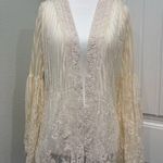 Xhilaration Cream Striped Mesh and Lace Cardigan Size XS Photo 0