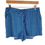 Haute Hippie Blue White Drawstring Waist Lightweight Satin Pajama Shorts Size M Photo 0