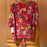 Karen Kane  Fresh Squeeze Short Sleeve Tie-Front Top Red Tropical Floral Size 3X‎ Photo 9