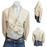 Line and Dot  White Ruched Crop Top SMALL Long Balloon Sleeves Plunging  $97 NEW Photo 8