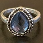 Water drop blue rhinestone silver plated ring size 5.25 Photo 1