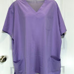 Womens 4XL Lavender V Neck Scrub Top Short Sleeve Pocket Polyester Spandex Purple Size undefined Photo 0