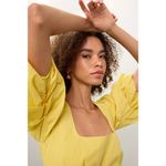 STAUD Sophie Yellow Square Neck Babydoll Mini Dress summer party $250 designer Gold Photo 1