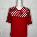 Sandro Paris Women's Rayon Blend Lace Lace Crewneck Red Keyhole Blouse Size 1 Photo 0