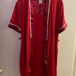 Just Love  Women’s Red Robe XL White Flower Accents Bust 40” Length 38” Photo 0