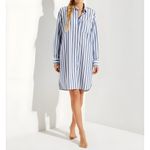 Sézane  Maxine Oversized Shirt Dress, Ecru Blue Stripes, FR44/US12 Photo 2