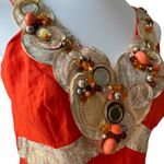 Vintage Medium Dress Y2K beaded Cocktail Dress Fall Rene Derhy Paris RARE Large Orange Photo 5