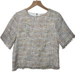 Saints & Hearts Tweed Fringe Trim Short Sleeve Top Multicolored Woven Medium Tan Photo 0
