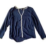 Atmosphere  Split Neck Blouse with White Trim Photo 2