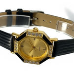 Gold Tone Black Accent Women's Quartz Fashion Watch with Rhinestone‎ Detail Photo 0