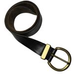 None Vintage Y2K Size M Black Leather Round Solid Brass Buckle Belt Photo 1