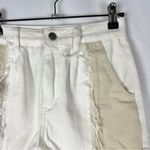 Boutique White & Beige Mixed Denim Distressed High Rise Jean Shorts XS Photo 2