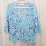 Newport News VTG Womens Crochet Cardigan Size L/XL Blue Boho Cottage Coastal Photo 0