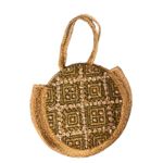 Philia & Agape Round Jute Bag Shells Woven Geometric Pattern Top Handle Green Photo 0