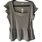 Loft Outlet Gingham Ruffle Sleeve Peplum Blouse Gray White L NWT Photo 0