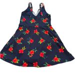 Lands' End  Navy Blue Red Floral Tulip Wrap One Piece Swim Dress Size XS Photo 6