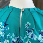 New York & Company Blouse Ombre Floral Pattern Pleated Neckline Zip Up Blue XS Photo 4