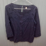 Brooks Brothers  Navy Blue Eyelet 3/4 Sleeve Top Blouse Women's‎ Size 8 Photo 0