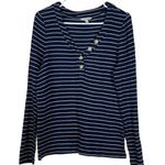 Lucky Brand  Navy & White Striped Henley L/S Pullover Shirt Size Large #4688 Photo 0