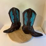 BCBG Y2K Brown Genuine Leather Studded Western Turquoise Boots Size 8.5 Photo 2