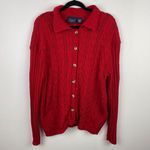 Liz Claiborne Crazy Horse  Cable Knit Cardigan‎ Sweater Womens L Red Button Front Photo 4