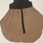 Soulmates  black faux leather and coco brown sheer button up sleeveless blouse Photo 7